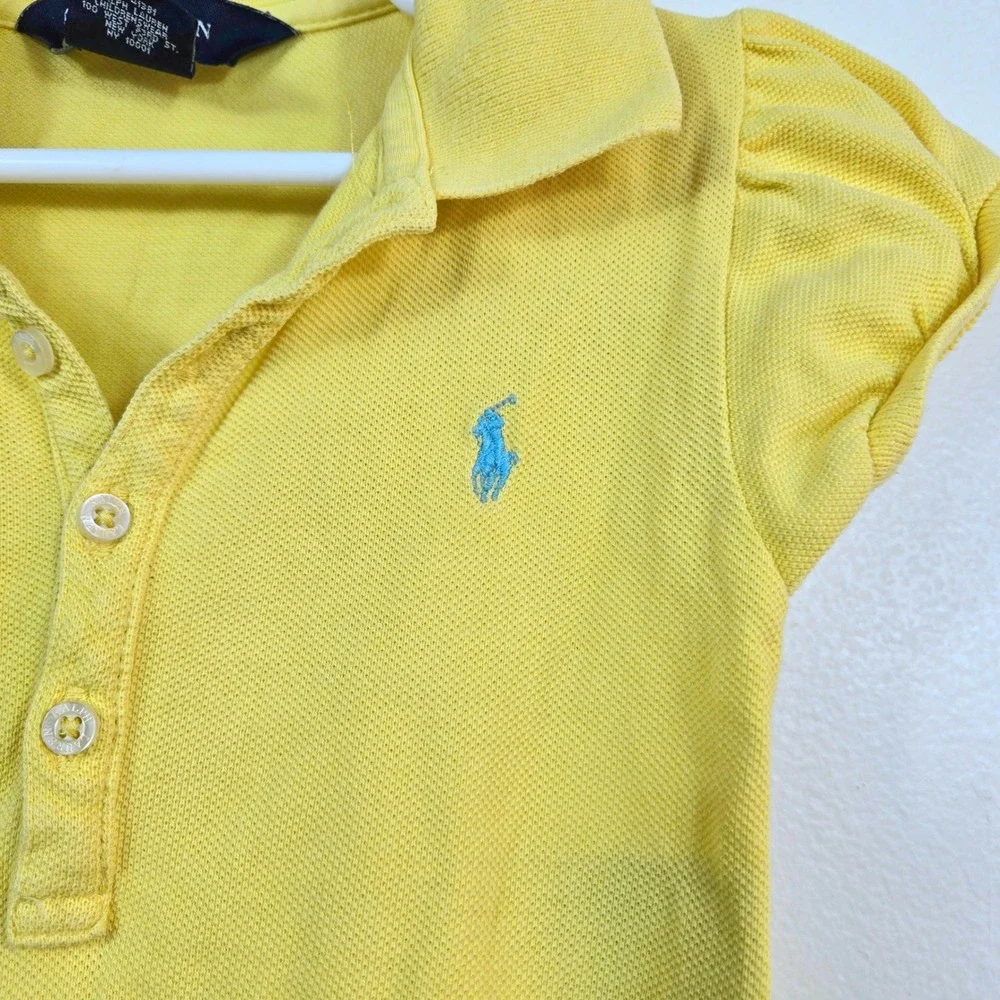 Ralph Lauren Girls Yellow Short Cap Sleeve Cotton Mesh Preppy Pique Polo Dress 5